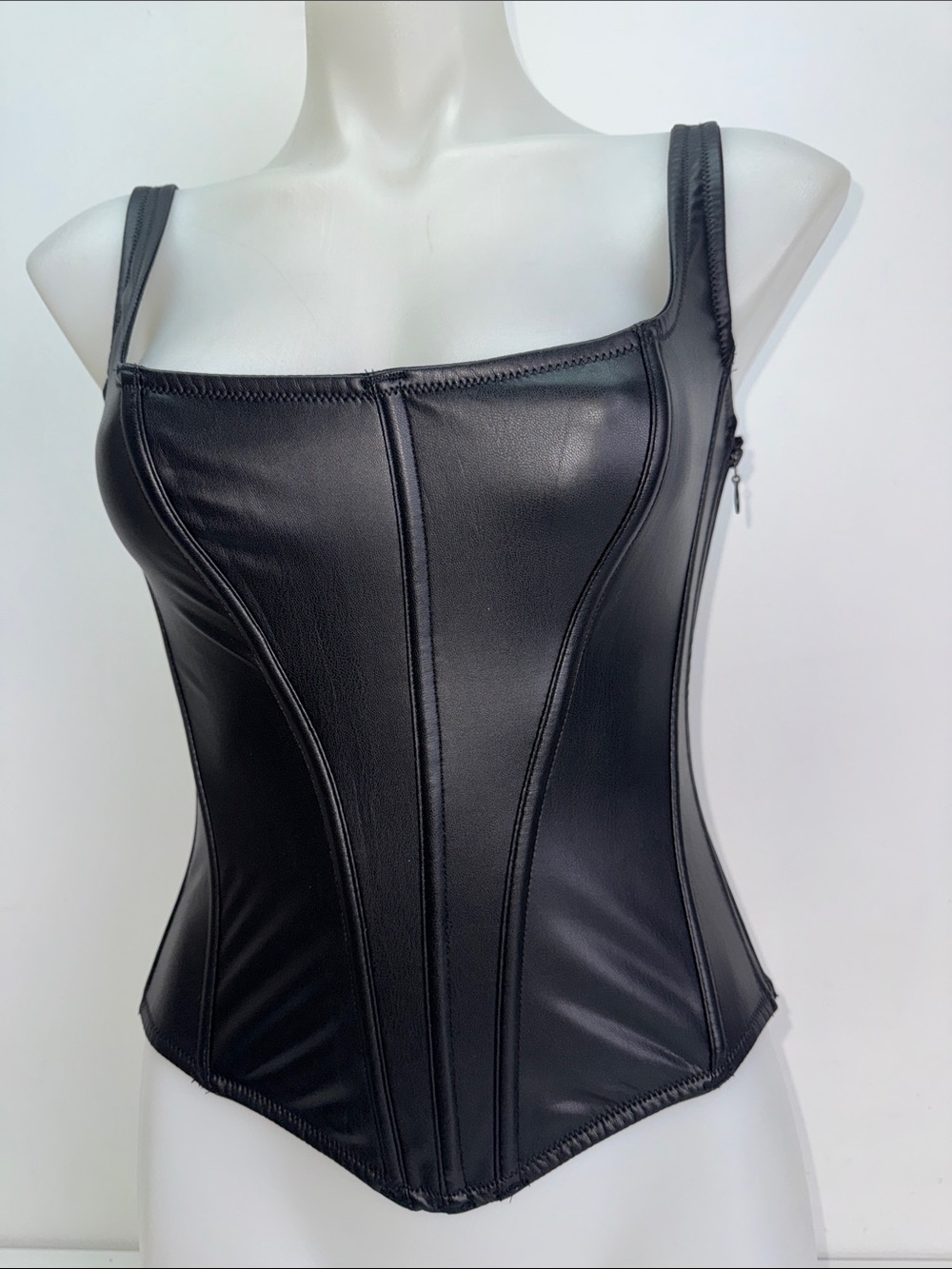 Victoria's Secret Black Faux Leather Corset Tank Sz XS NWT